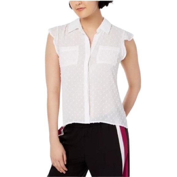 Bar III Tops - Women's L Bar lll Clip-Dot Blouse Button Down Point Collar